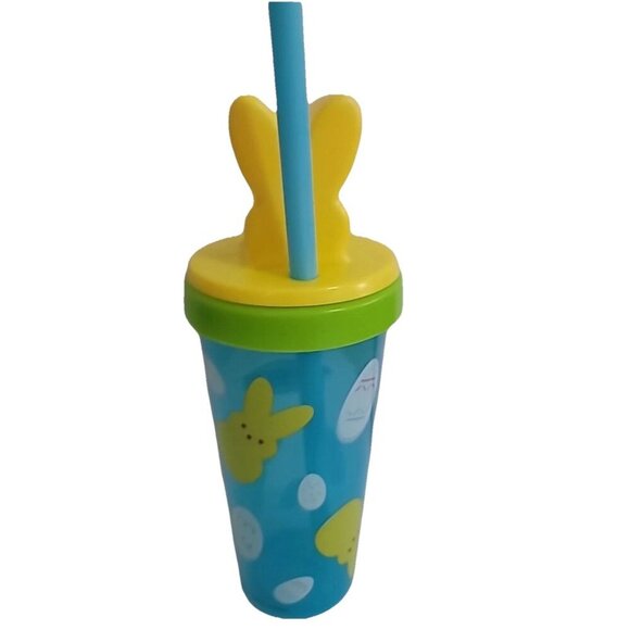 Zak! Peeps Tumbler Blue Plastic Cup Yellow Lid Blue Straw Bunny Easter Egg. New - Picture 2 of 4
